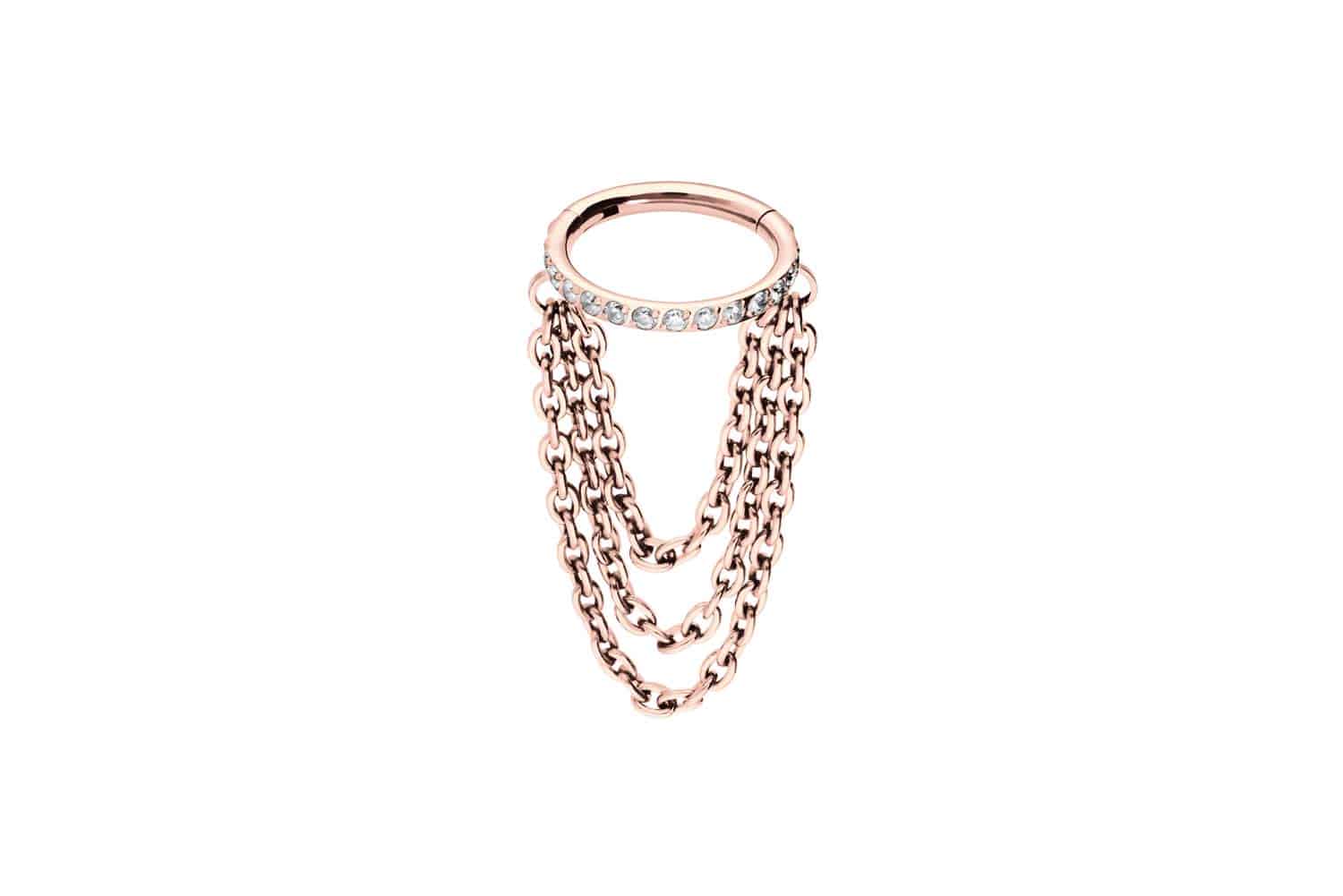 Titan Segmentring Clicker Piercing EINGEFASSTE KRISTALLE + 3 KETTEN